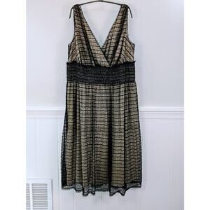 Adrianna Papell Sleeveless Black Lace Midi Cocktail Dress Party Whimsigoth 16W